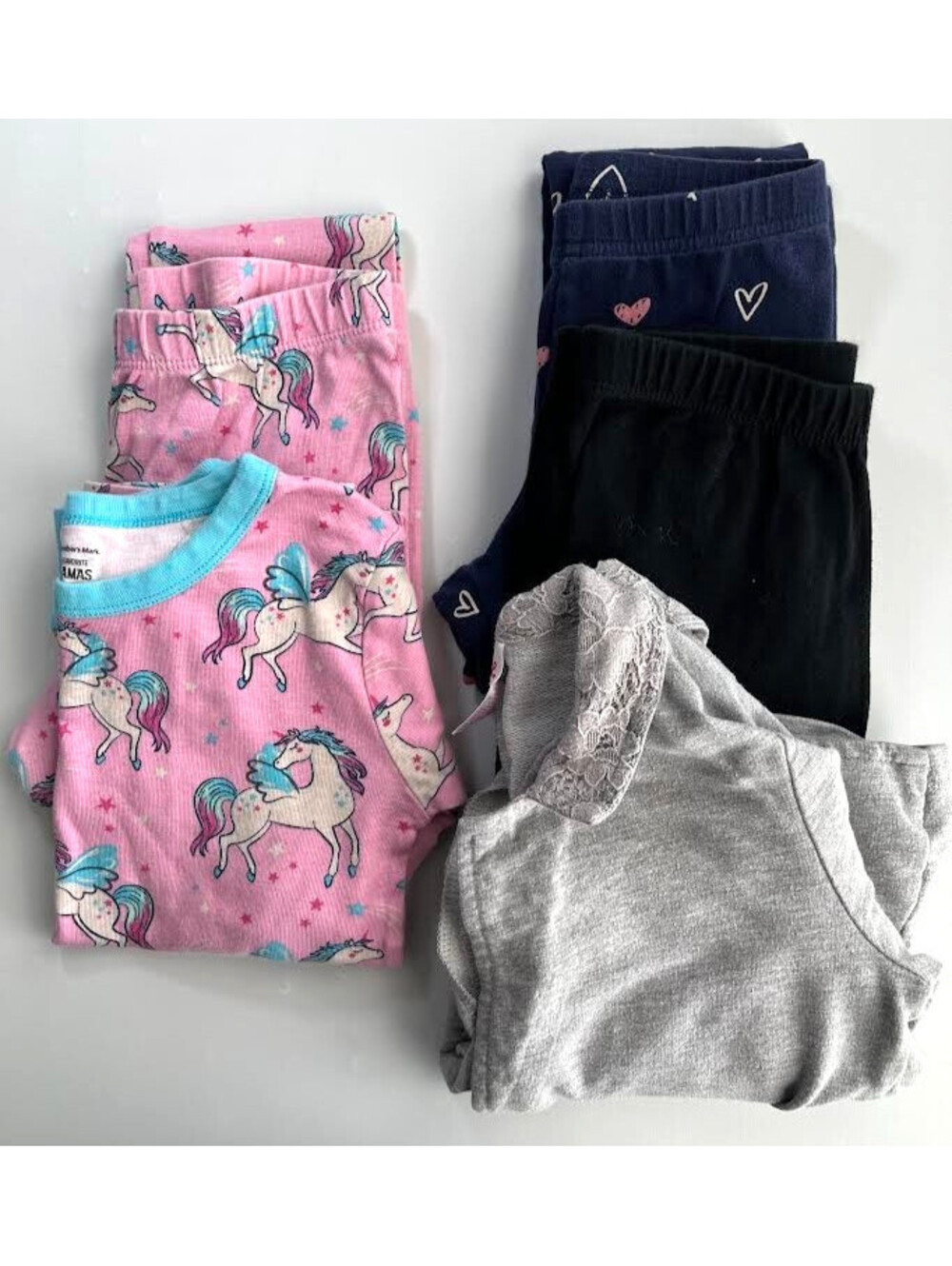Girls' Clothes-Size 8-Fall/Winter Lot of 5 Pieces, 1 Set Of Pajamas, 2 Leggings